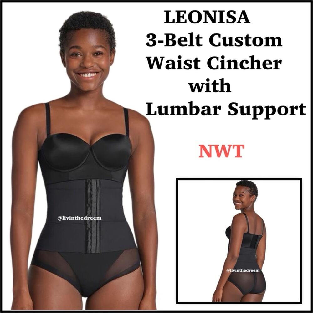 LEONISA 3-Belt Black Custom Waist Cincher with Lumbar Support SZ M/L $50